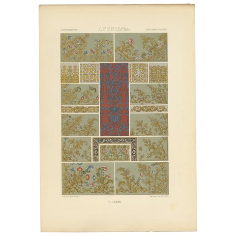 Pl. 78 Antique Print of XVIIth Century Ornaments by Racinet (c.1890)