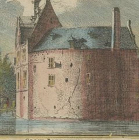 Antique Print of Groot Poelgeest Castle, Koudekerk aan den Rijn, the Netherlands, close-up 2