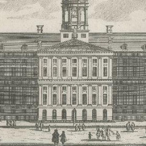 Antique Print of the City Hall of Amsterdam, Capital of The Netherlands, 1739, close-up 2