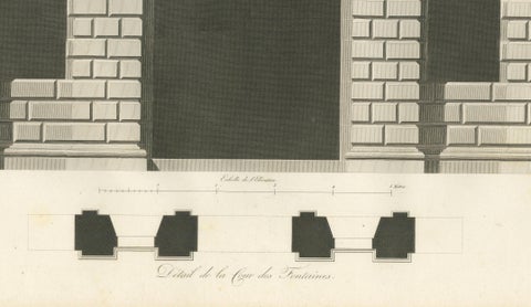 Cour des Fontaines, Architectural Copperplate Engraving by Baltard, 1803, close-up 1