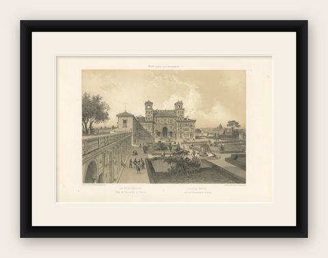 Villa Medici Rome, Seat of the French Academy, Antique Architectural Print 1869, shown framed
