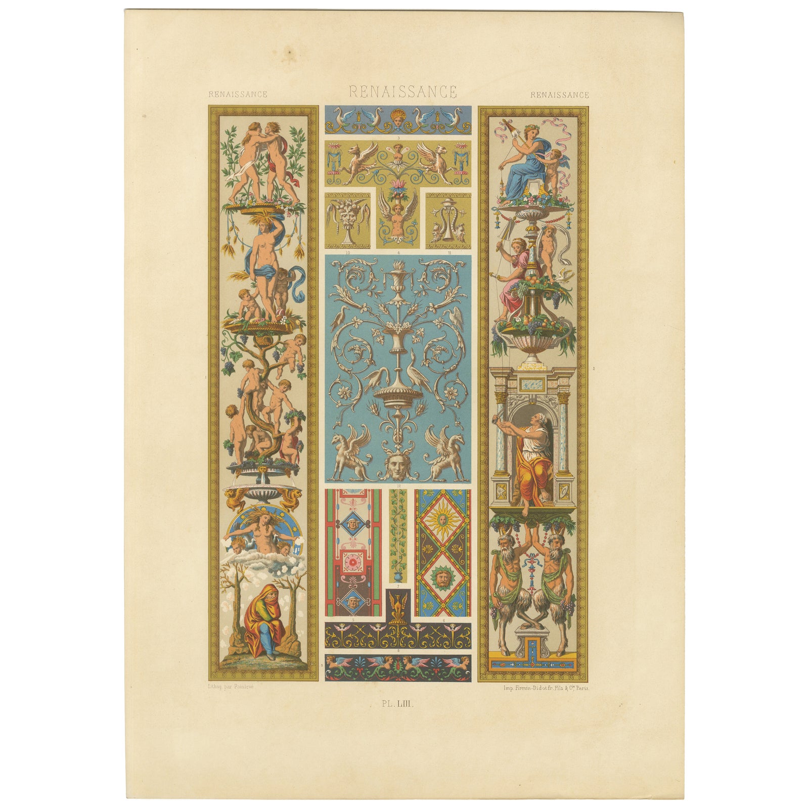 Renaissance Ornament Panel with Mythological Figures & Scrollwork, ca. 1869