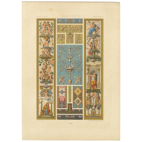 Renaissance Ornament Panel with Mythological Figures & Scrollwork, ca. 1869