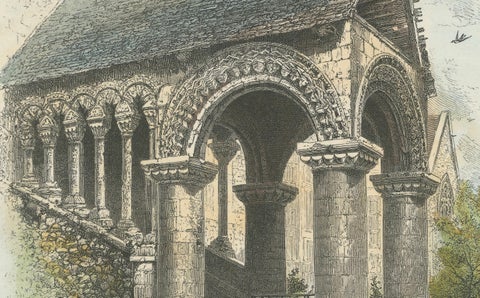 Antique Hand-Coloured Engraving, The Norman Staircase, Canterbury, c.1870s, close-up 3
