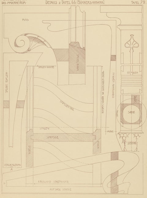 Pl. 79 Antique Print of Furniture Details by Kramer, circa 1910, view 3