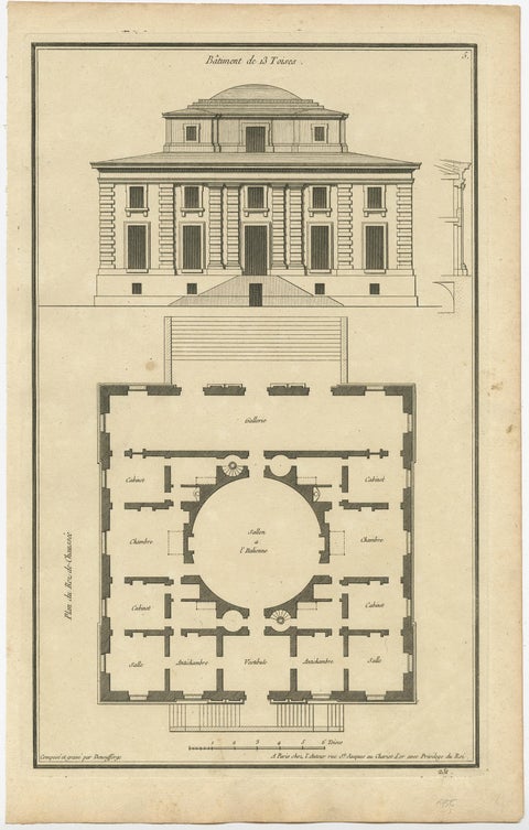 Set of Four Antique Archicture Prints of Various Building Plans and Facades, view 4