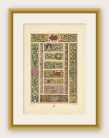 Pl. 97 Antique Print of 16th Century Italian Decorations by Racinet, circa 1890, shown framed