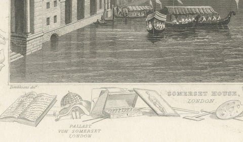 Thames Embankment and the Grandeur of Somerset House: A Steel Engraving, 1835, close-up 3