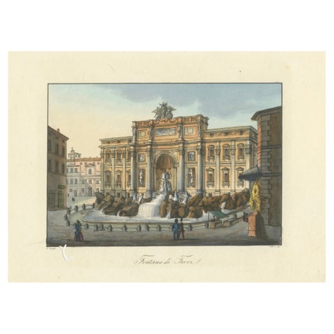 Trevi Fountain Rome, Antique Hand-Coloured Italian View by Gigli (c.1850)