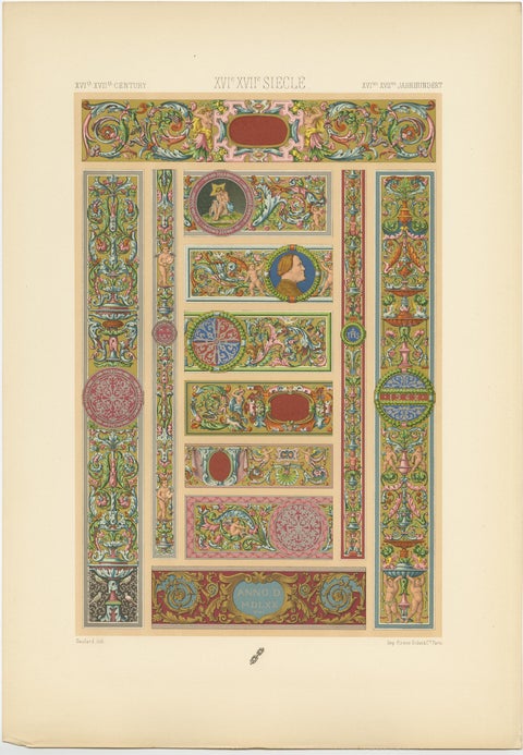 Pl. 97 Antique Print of 16th Century Italian Decorations by Racinet, circa 1890, view 2