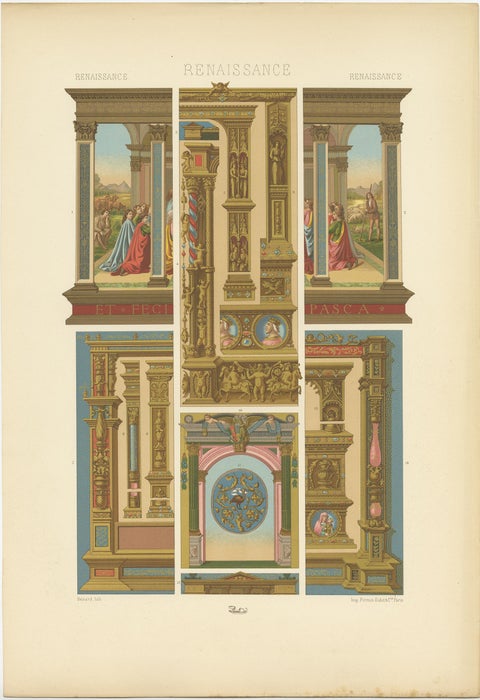 Pl. 80 Antique Print of Renaissance Architectural &Metalwork by Racinet 'c.1890', view 2