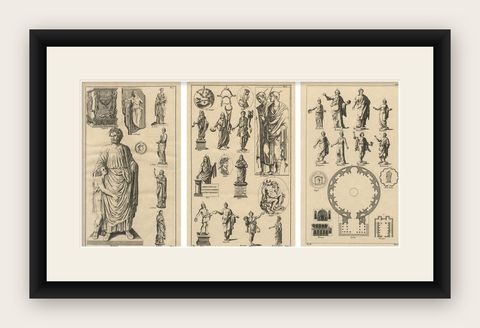 Antique Roman Sculpture Engravings, Set of 3, Montfaucon, 1721, shown framed