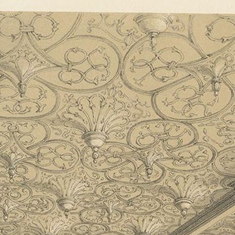 Antique Print of the Drawing Room of Bramhall Hall by Nash, circa 1870, close-up 1