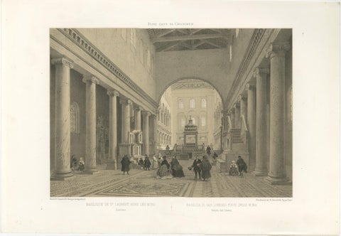 Basilica of San Lorenzo fuori le Mura Interior, Rome, Benoist 1869 Lithograph, view 2