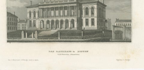 Boston State House on Beacon Hill, Antique Steel Engraving ca. 1850, close-up 2