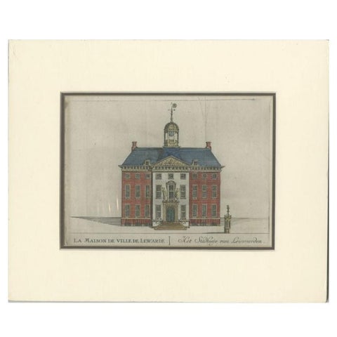 Antique Print of the City Hall of Leeuwarden, Friesland, The Netherlands, 1785