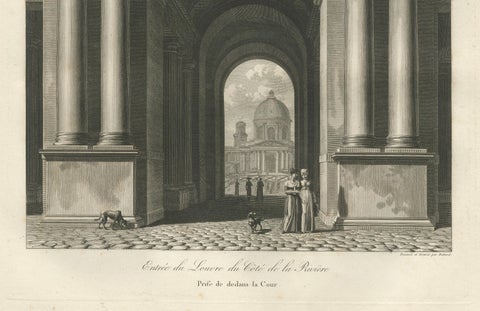 Antique French Architectural Engravings, Louvre Interior Arches Set of four 1803, close-up 3