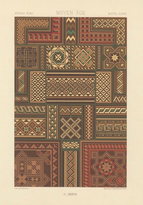 Middle Ages Interlace Motifs, Antique Print of Medieval Knotwork Patterns, 1869, close-up 4
