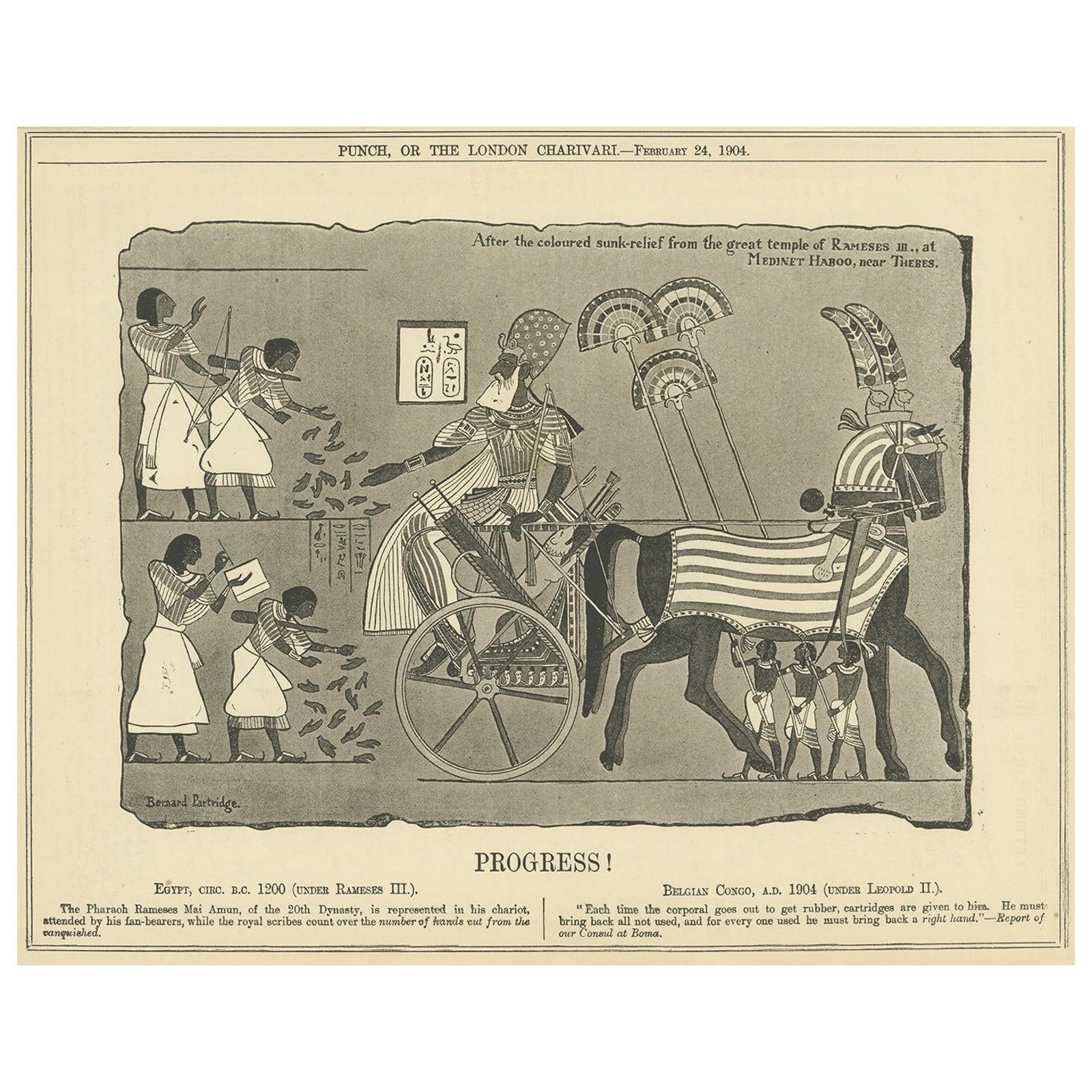 Antique Print of a Relief of the Temple of Ramesses III, 1904