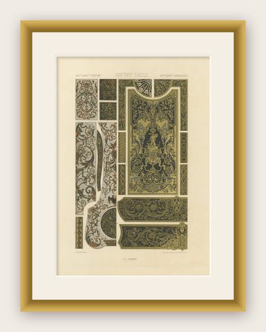 17th–18th Century French Decorative Panels, Gilded Scrollwork and Inlay, c.1869, shown framed