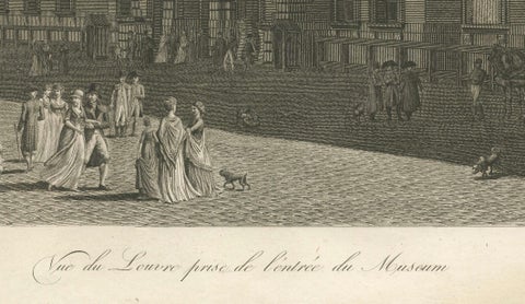 Antique Louvre Museum Entrance Engraving, Paris Architectural View, French, 1803, close-up 6