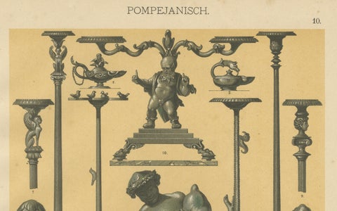 Antique Pompeian Wall Painting and Bronze Design Prints, Italy-Inspired, 1887, close-up 1