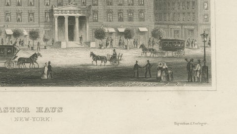 Astor House New York, Antique Broadway Hotel Steel Engraving 1850s, close-up 6
