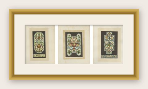 Set of Three Bavarian Decorative Panel Chromolithographs, Zettler Munich 1874, shown framed