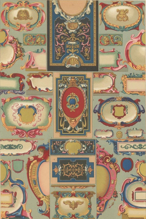 17th Century French Cartouches, Ornamental Baroque Frames, Plate LXXVII, 1869, close-up 6