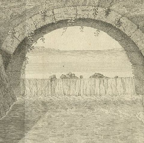 Antique Print of the Flying Bridge in China, 1746, close-up 1