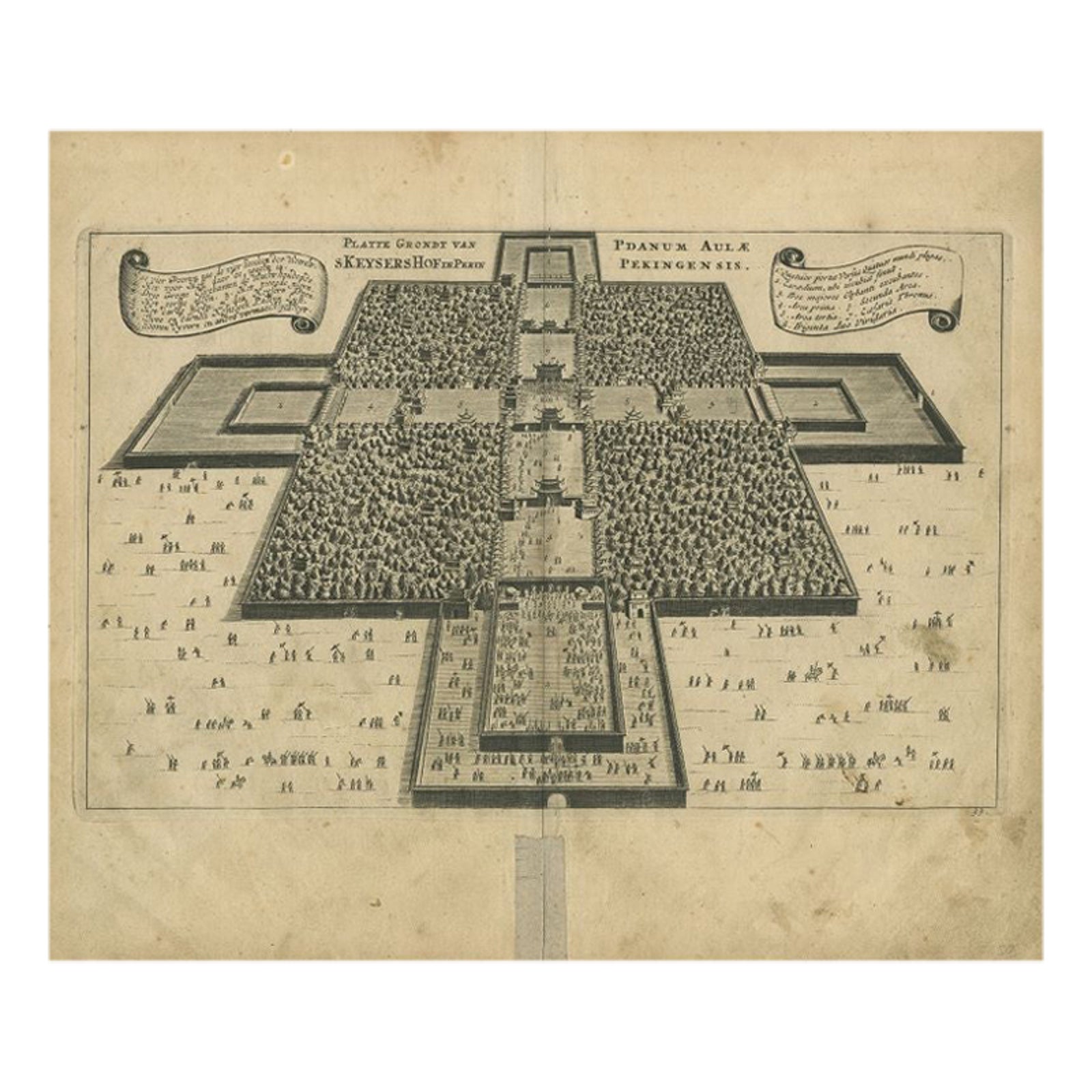 Original Antique Print of the Imperial Palace in Beijing, China, 1668