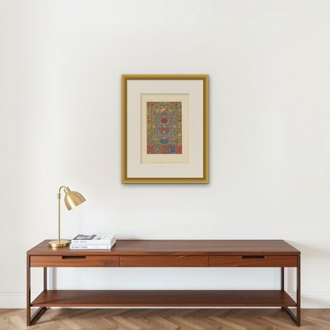 Pl. 63 Antique Print of Renaissance Ornaments by Racinet, circa 1890, shown framed on a wall, true to size