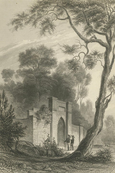 Washington's Tomb at Mount Vernon, Antique Americana Engraving, c.1850, close-up 2