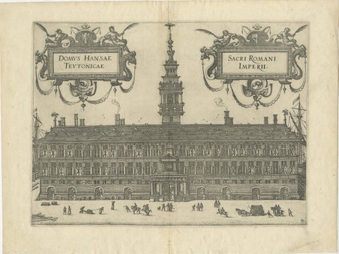 Rare 1582 Copper Engraving of Hanseatic House, Antwerp by Guicciardini, view 2