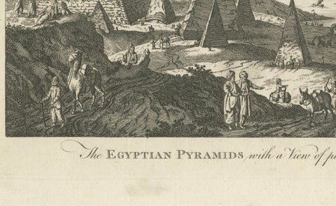 Egyptian Pyramids and the Nile, Antique Geography Engraving, c.1778, close-up 5