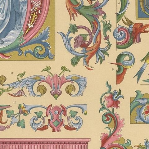 Pl. 77 Antique Print of Renaissance Initials and Ornaments by Racinet circa 1890, close-up 1