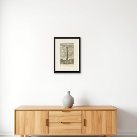 Historic 1720 Engraving of The Monument, London Bridge Ward, shown framed on a wall, true to size