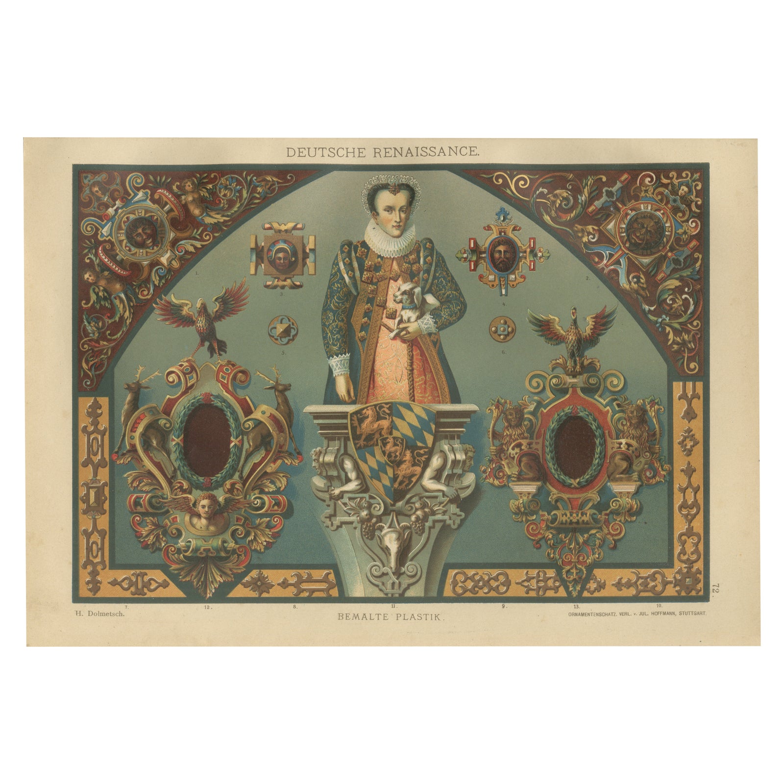 German Renaissance Painted Sculpture Print by Dolmetsch, Ornamentenschatz, 1887