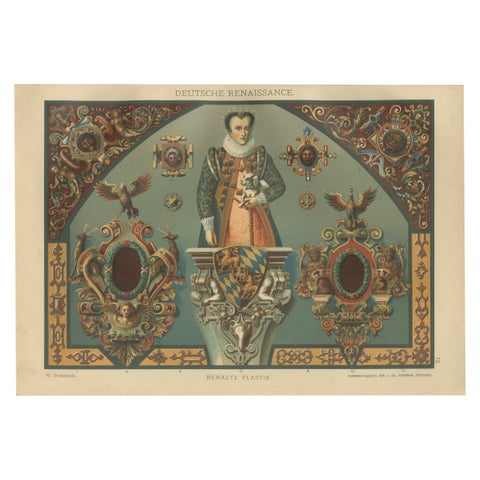 German Renaissance Painted Sculpture Print by Dolmetsch, Ornamentenschatz, 1887