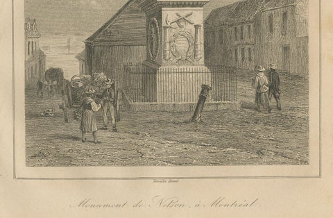 Antique Print of Nelson’s Monument in Montreal, 19th Century Canada Scene, close-up 4