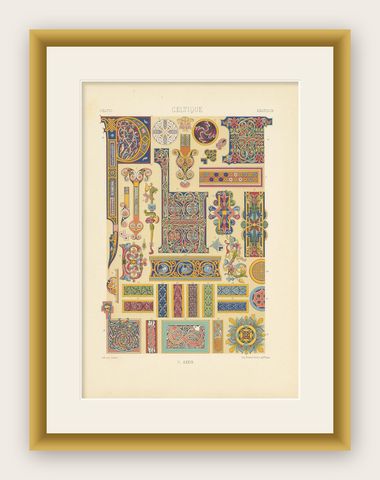 Pl. 39 Antique Print of Celtic Ornaments by Racinet (c.1890), shown framed
