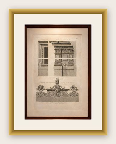 Antique Louvre Architectural Ornament Engraving, French Neoclassical, 1803, shown framed