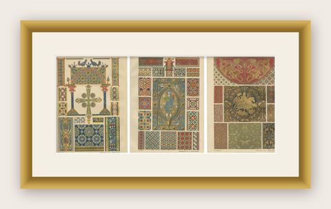 Set of 3 Byzantine Style Prints by H. Dolmetsch from Ornamentenschatz, 1887, shown framed