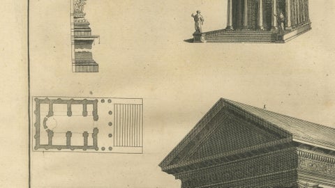 Monumental Roman Temple Architecture Engraving, Montfaucon 1721, close-up 4