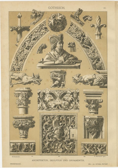Gothic Decorative Art Prints: Stained Glass, Sculpture and Textile Motifs 1887, view 3
