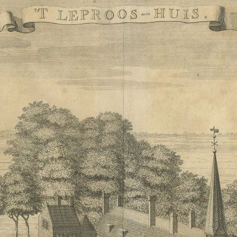 Antique Print of the Leper's House in The Hague, The Netherlands, close-up 4