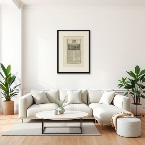 Antique Print of the Parade Hall and Bed of Anna Van Hannover, 1759, shown framed in a room, true to size