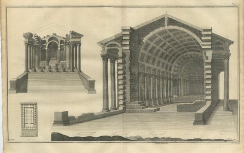 Grand Roman Basilica Interior, Antique Engraving by Montfaucon, 1721, close-up 1