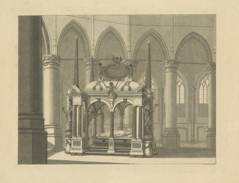 William the Silent Tomb, Antique Delft Nieuwe Kerk Engraving c.1840