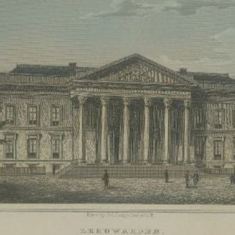 Antique Print of the Palace of Justice in Leeuwarden by Terwen, 1858, close-up 2